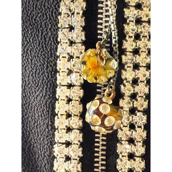 Vintage 1930s Black Crepe Top Blouse Rhinestone Embellished Size S - Picture 7 of 16